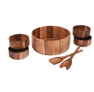 7 piece Extra Large Acacia Wood Salad Bowl Set