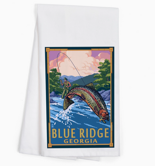 Organic Tea Towel Blue Ridge, Georgia, Angler Fly Fishing - Organic Tea Towel