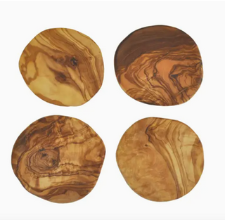 Olive Wood Pebble Coasters - Set of 4
