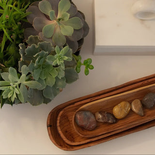 Oblong Nested Olive Wood Serving Bowls - Set of 3