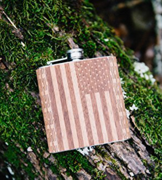 American Flag Wooden Flask