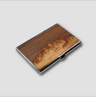 mountain wooden business card holder