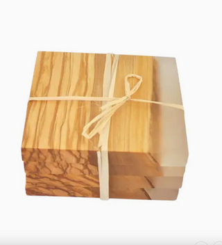 Olive Wood Coasters with Clear Resin - Set of 4
